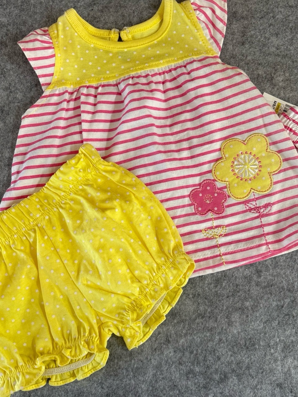 Darling Yellow Polka Dot Baby Top with Pink Stripes